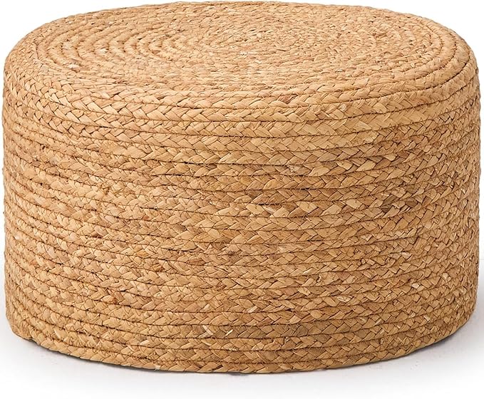 Handwoven Seagrass Ottoman Stool — Natural Round Footstool, Eco‑Friendly Accent by Unknown