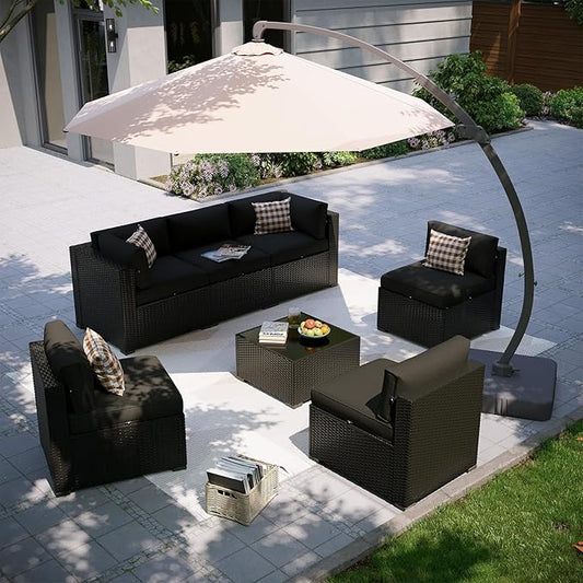 Aoxun Patio Furniture Set with Umbrella, 8 Piece Outdoor Sectional Sofas by Aoxun
