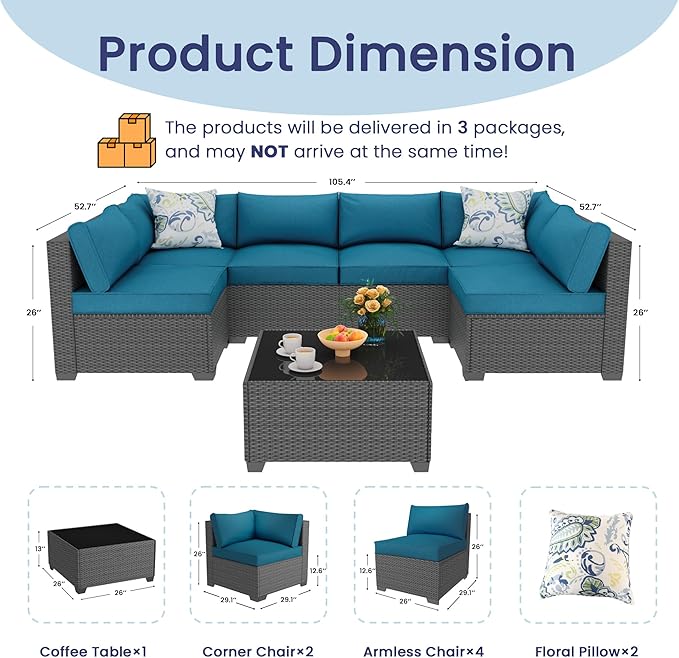 8 Piece Outdoor Patio Furniture Set, Outdoor Sectional Furniture, Rattan & - Image 7