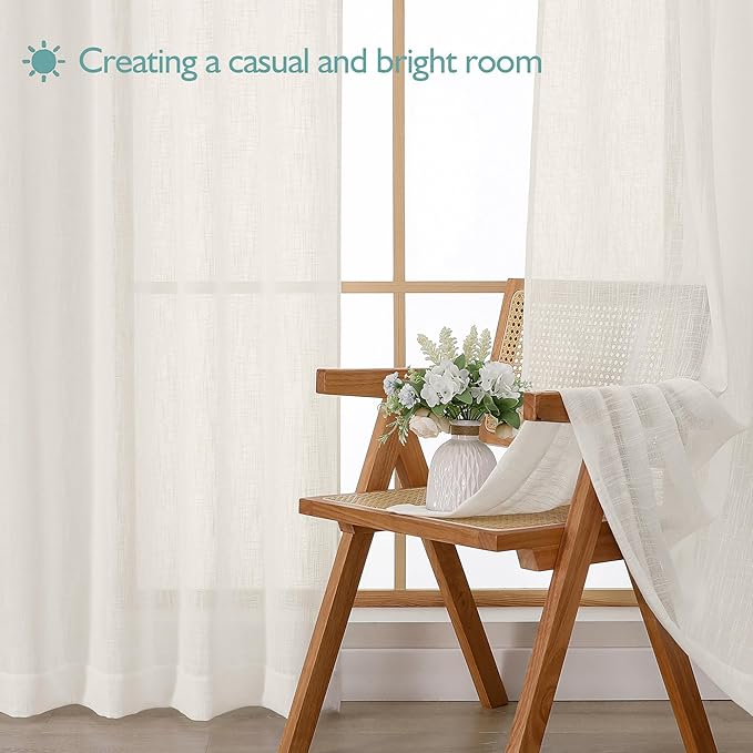 Chyhomenyc Ivory Semi Sheer Curtains 96 Inches Long 2 Panels - Image 7