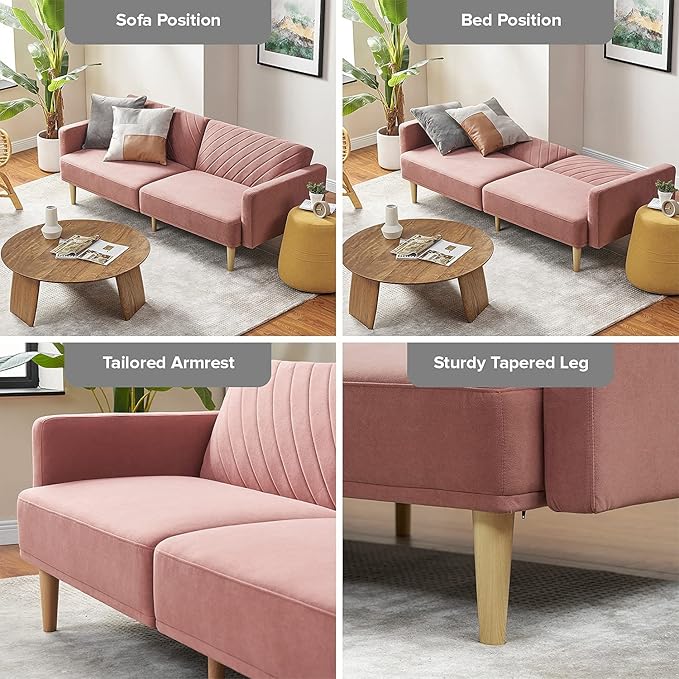 mopio 76.4" Futon Sofa Bed, Sleeper Sofa, Mid Century Modern Futon Couch - Image 6