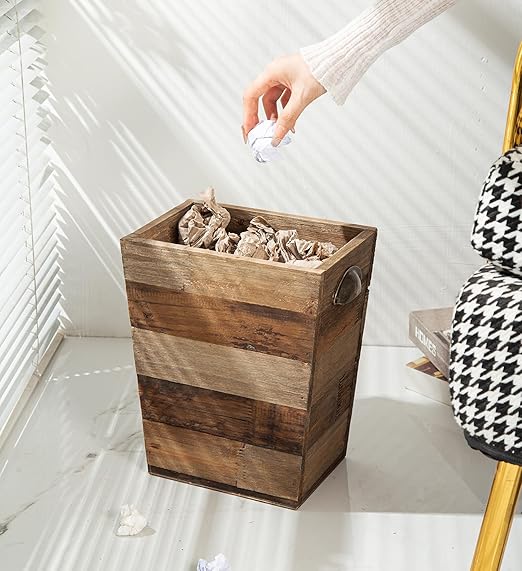 Small Wood Trash Can, Farmhouse Rectangular Garbage Can Waste Basket, Rustic - Image 8
