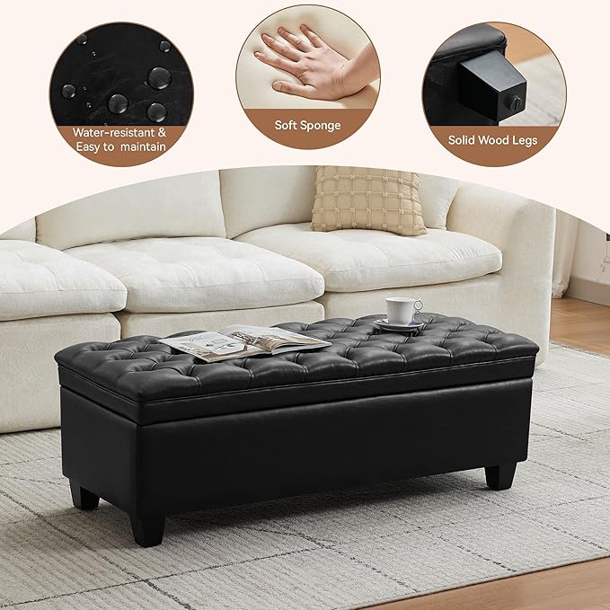 WUTUTUEE 50" Faux Leather Storage Ottoman Bench, End of Bed Upholstered - Image 4