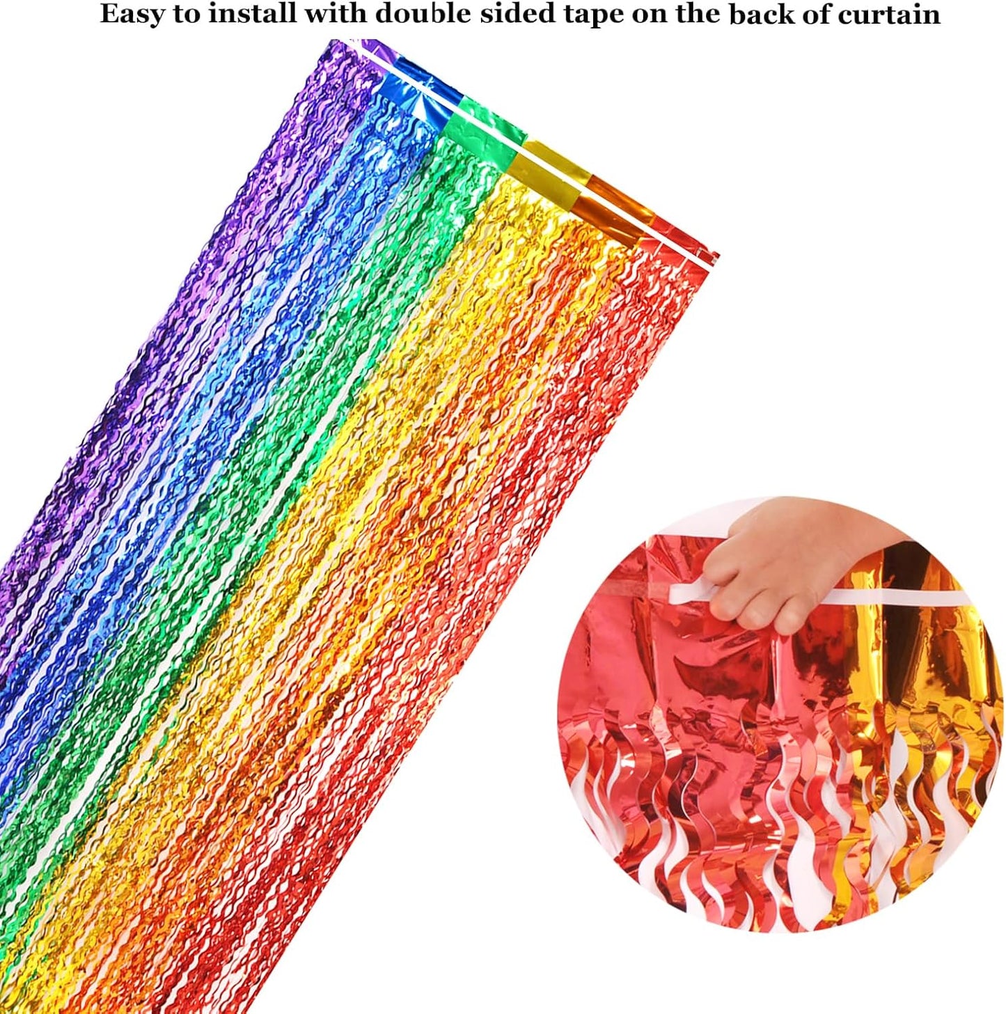 3 Pack Rainbow Foil Curtains - 3.3x6.6ft Metallic Streamers Tinsel Curtains Background for Photo Booth Birthday Weddings Carnivals Graduation
