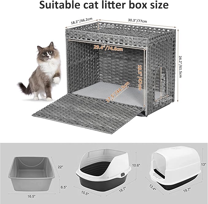 Cat Litter Box Enclosure with Soft Litter Mat; Hidden Kitten Washroom Furniture - Image 7