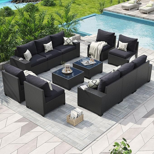 Aoxun Patio Furniture Set, Widen Armrests Wicker Outdoor Sectional by Aoxun