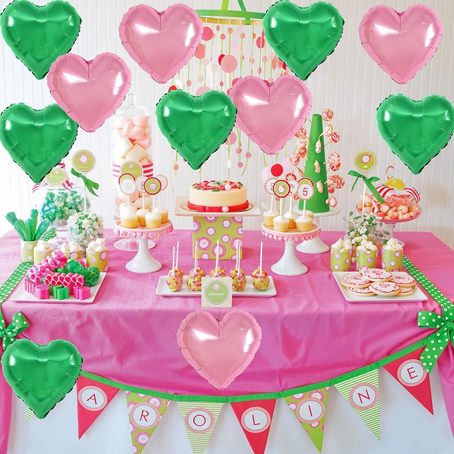 Pink Green Heart Balloons,12Pcs 18Inch Pink Green Heart Shaped Foil Helium Balloons for Witch Themed Birthday Baby Shower Witch Themed Birthday Anniversary Party Decorations
