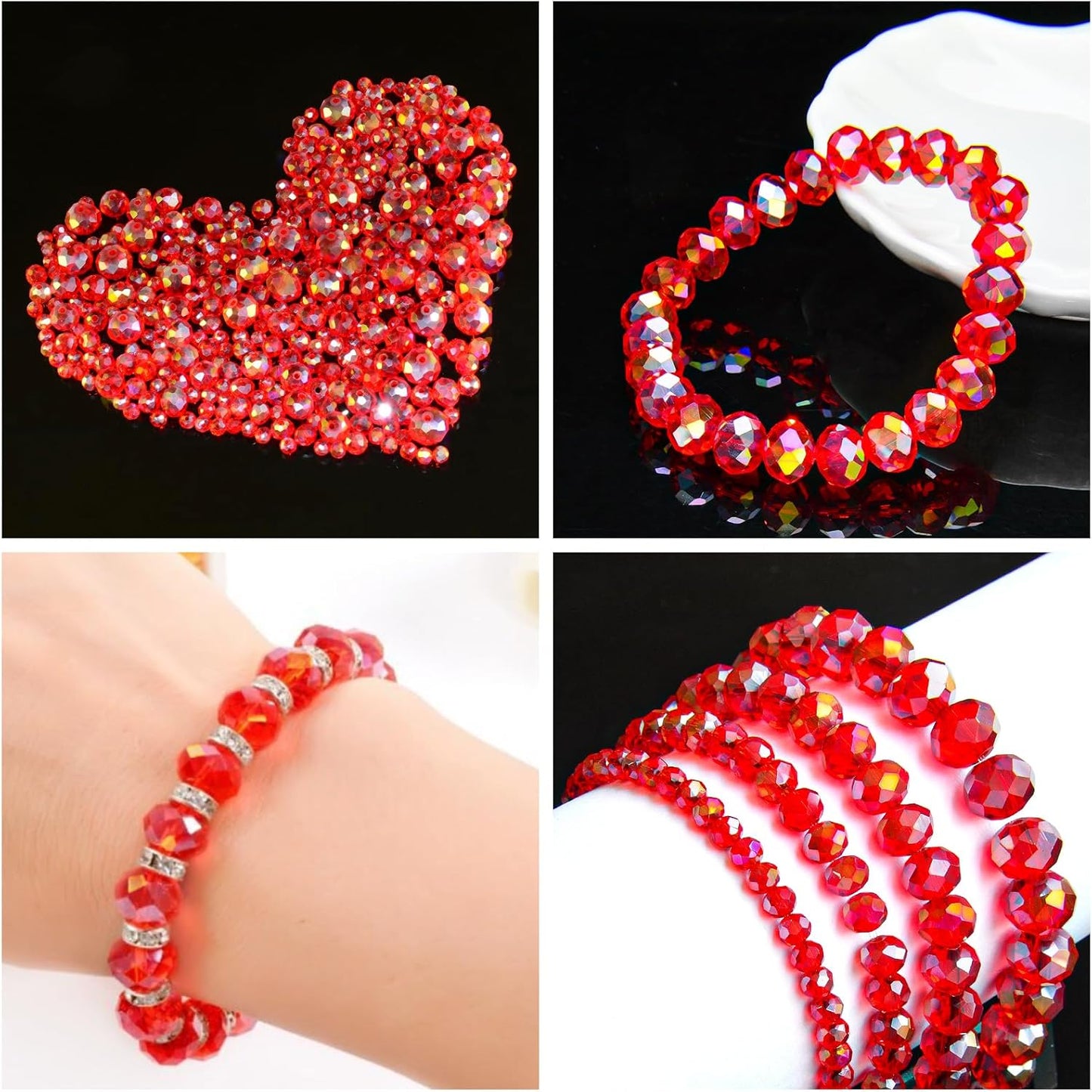 800Pcs 4/6/8/10mm Crystal Glass Beads for Jewelry Making Beads for Bracelets Necklace Pendants Making Supplies(Red)