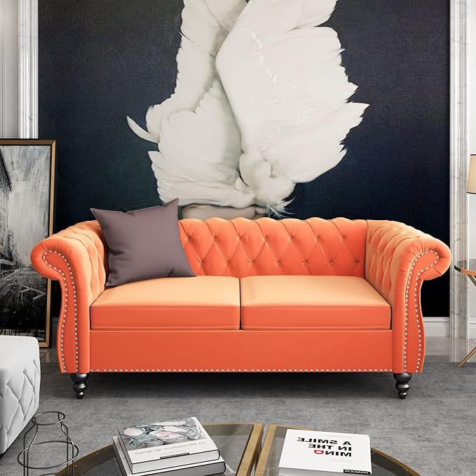 ORRD 2 Piece Living Room Set, Velvet Chesterfield Sofa Loveseat Couch Chair - Image 5