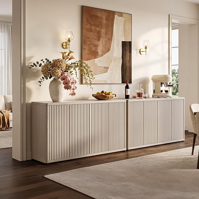 SICOTAS Buffet Cabinet with Storage Accent Sideboard with 8 Doors 132.6" Fluted - Image 2