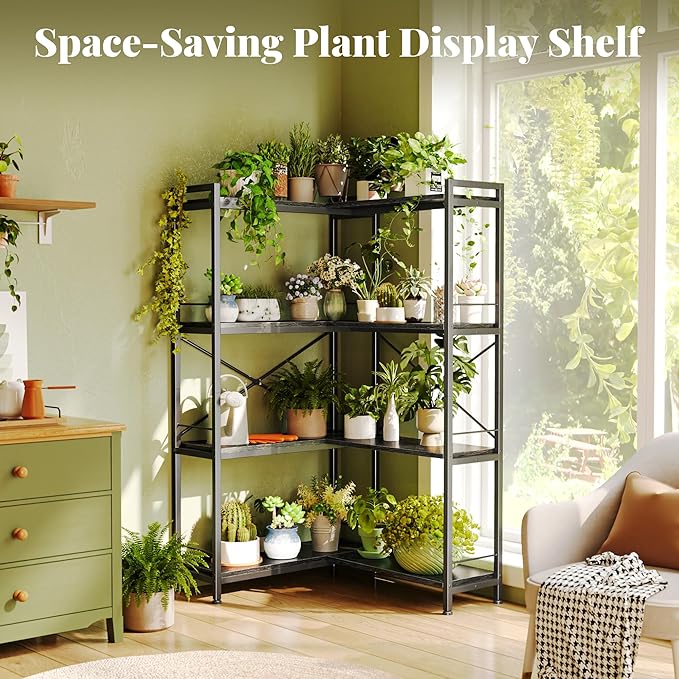 Huuger 4 Tier Bookshelf, L Shaped Corner Bookshelf - Image 7