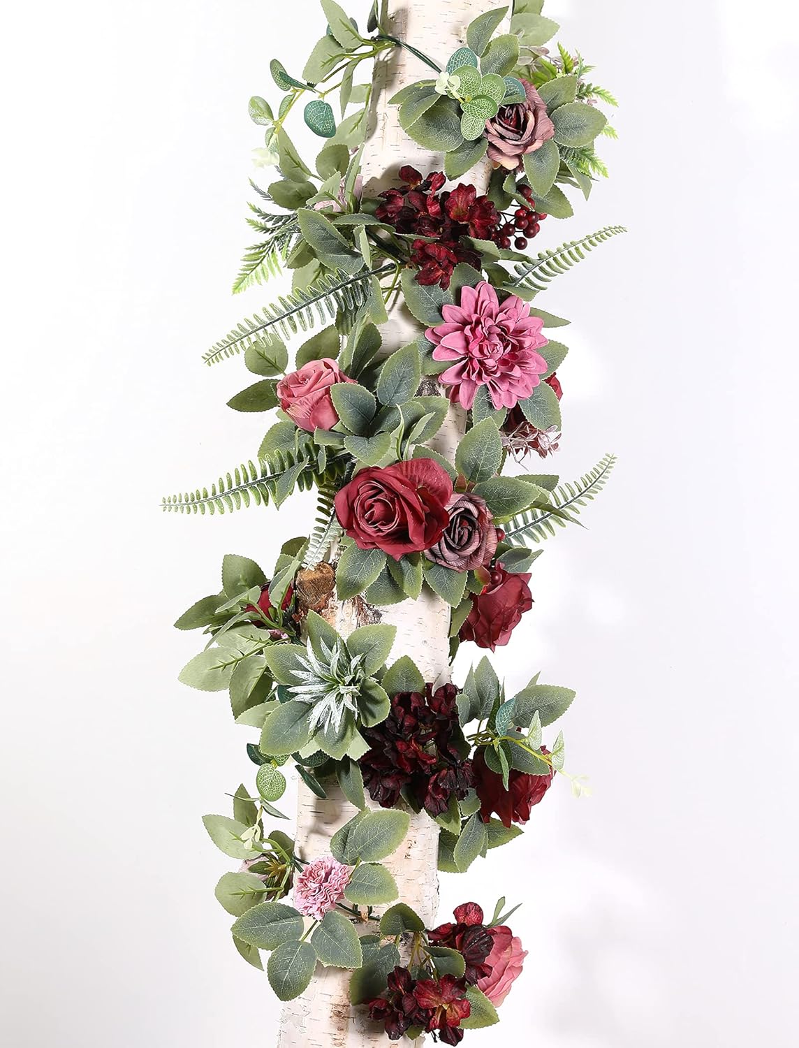 Serra Flora Artificial Flowers Combo Dahlia 25pcs Silk Fake Flowers Roses for DIY Wedding Bouquets Burgundy Centerpieces Arrangements Party Bridal Baby Shower Home Decorations(Burgundy)