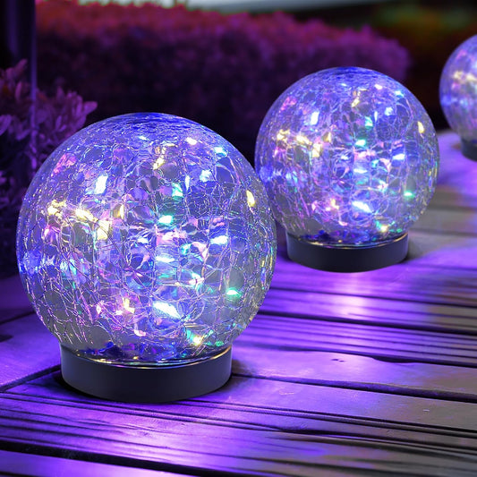 Solar Globe Lights Outdoor Waterproof-Solar Balls for Garden-Cracked Glass Ball Lights Outdoor-Solar Orbs for Outside-Decorations for Patio and Yard Lawn Backyard Decor