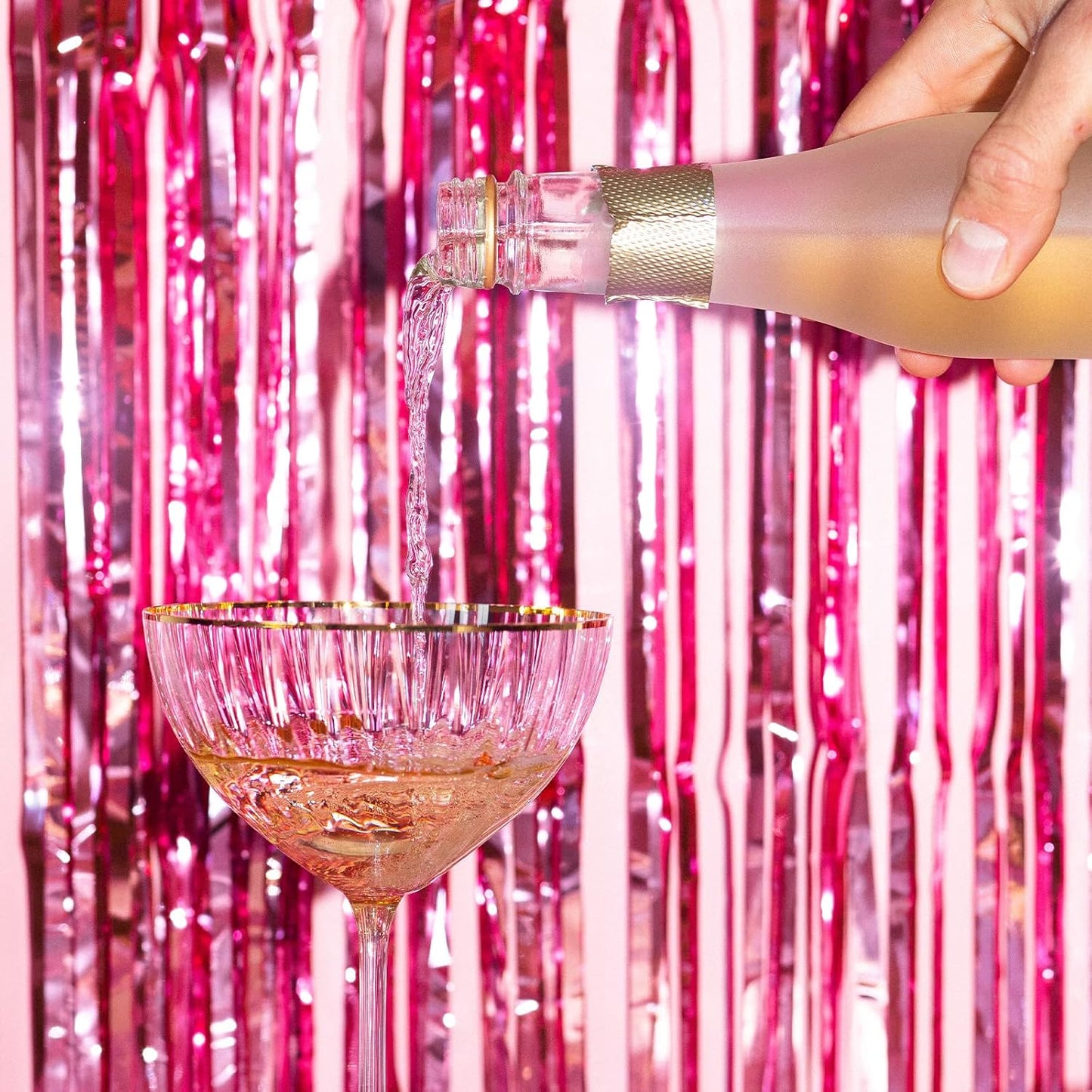 5 Pack Pink Fringe Foil Curtain 3.2ft x 8.2ft Tinsel Backdrop Streamers for Birthday Party Decoration Wedding Christmas Decoration