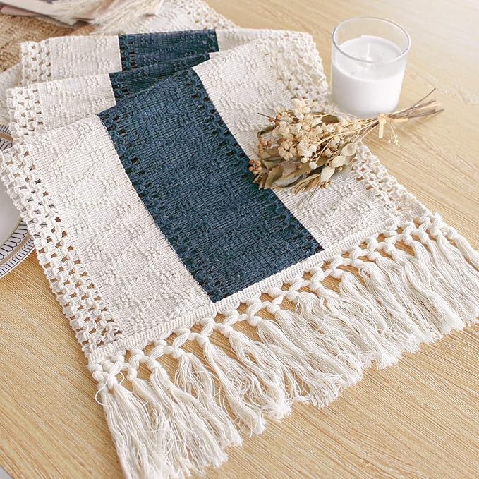FEXIA Boho Blue Table Runner 36 Inches Long by FEXIA