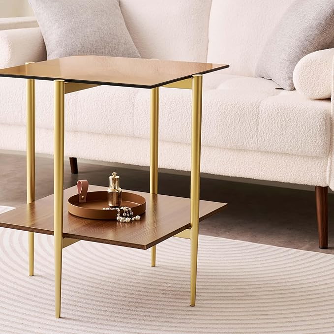 LumFurn Glass End Table, Mid-Century Modern Design Sofa Table, L41 x W21 x H17 - Image 7