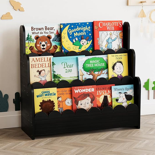 SpaceAid 3-Tier Scalloped Bookshelf, Montessori Bookcase by SpaceAid