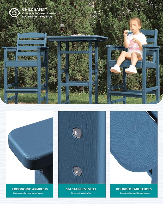 SERWALL Balcony Adirondack Chairs and Table 3 Pieces Set, Adirondack Bar Height - Image 3