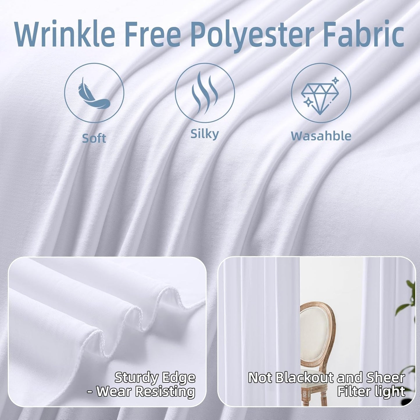 20ft×10ft Wrinkle Free White Backdrop Curtains for Parties, Thick Polyester Drapes for Backdrop, 2 Panels 5×10ft Cloth Photo Backdrop Curtain for Wedding Party Baby Shower Photography Background