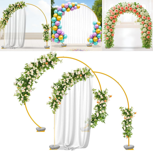 VerdeVista Convertible 6.5 FT Round Backdrop Stand - Heavy Duty Balloon Arch Stand with 2 Waterbags - Multiuse Photo Backdrop Arch, Gold Circle Ring Balloon Arch Frame for Wedding Baby Shower & More