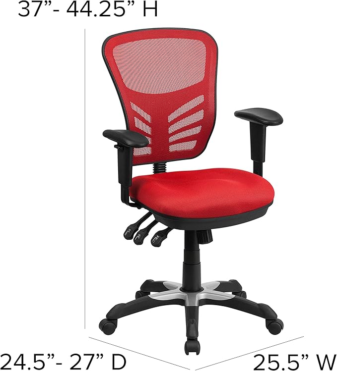 Flash Furniture Nicholas Mid-Back Red Mesh Multifunction Executive Swivel - Image 3