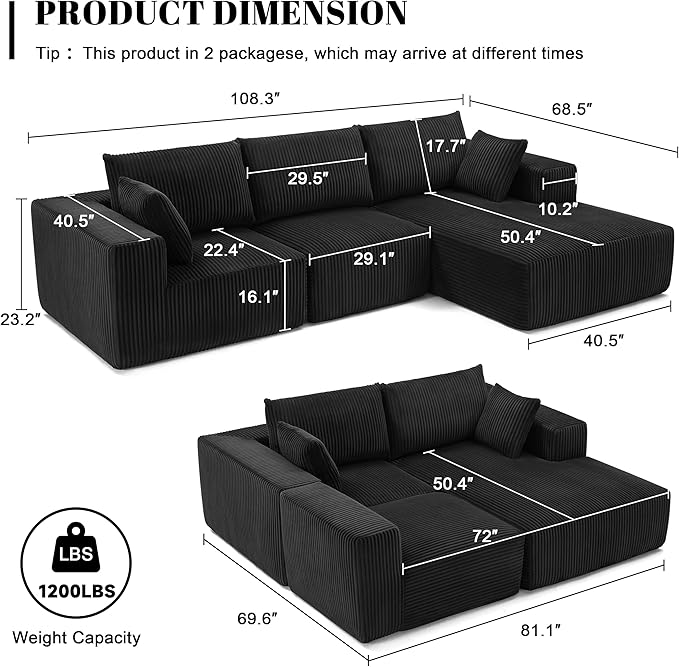 108” Modular Sectional Sofa, Cloud Sectional Couch - Image 3