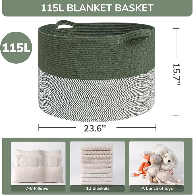 INDRESSME 115L Extra Large Cotton Rope Blanket Basket, Home Decor Laundry - Image 2