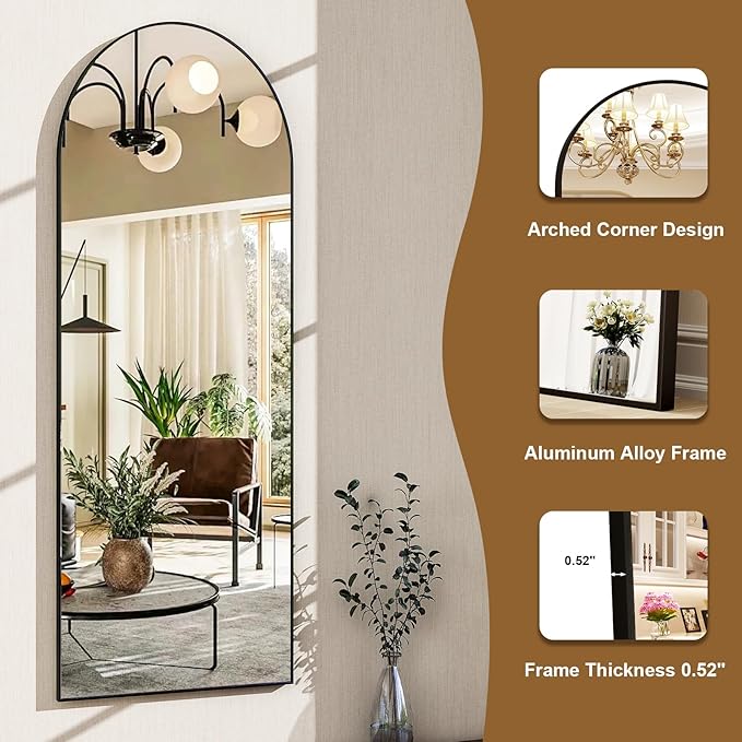 HARRITPURE 59"x16" Arched Full Length Mirror, Arch Floor Mirror - Image 3