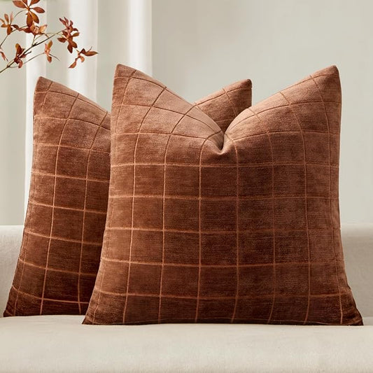 MIULEE Decorative Chenille Check Throw Pillow Covers Vintage Plaid Couch by MIULEE