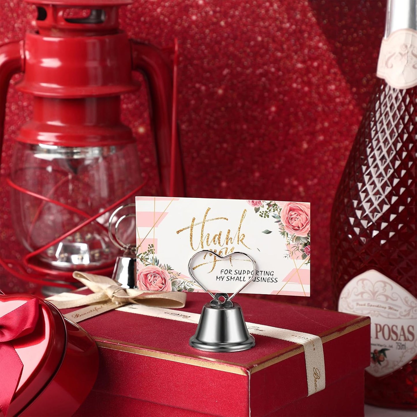 24 Pcs Table Number Holders Place Card Holders for Table 2 Inch Ring Clip Bell Number Holder Metal Picture Holder for Wedding Christmas Restaurant Home Photo Office Memo(Silver,Heart)