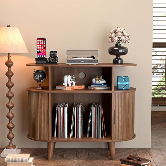 LUVIOHOME Large Round Record Player Stand by LUVIOHOME