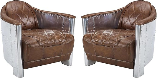 Art Leon Genuine Leather Accent Chair, Mid Century Industrial Armchair by ArtLeon