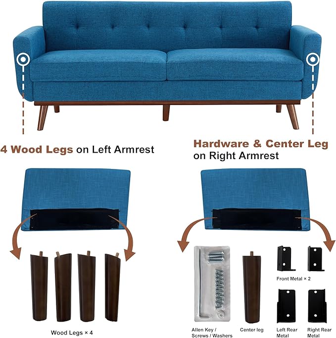 Kingfun 77.2" W Loveseat Sofa, Mid Century Modern Decor Love Seat Couches - Image 8