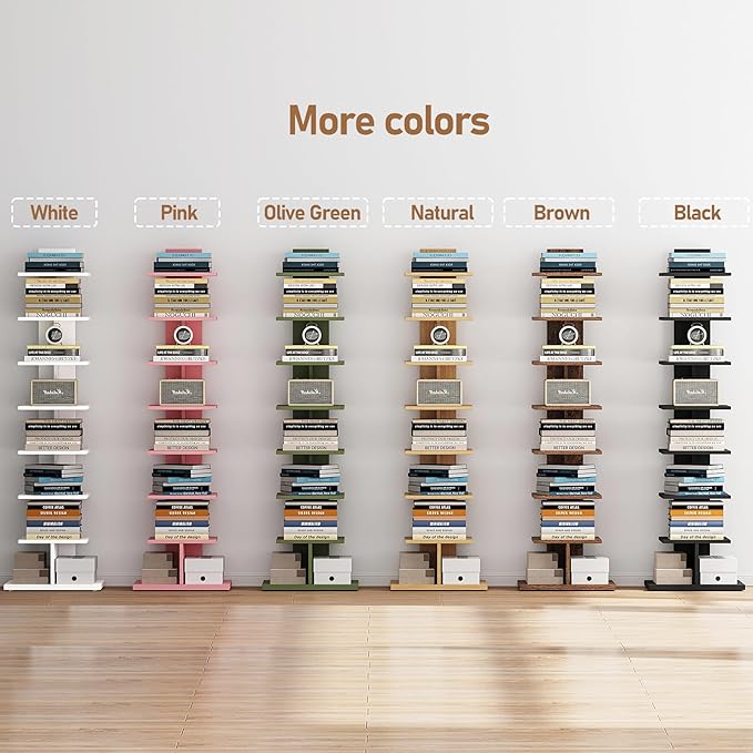 TUTOTAK Bookshelf, 8-Tier Bookcase, Narrow Spine Book Shelf - Image 5