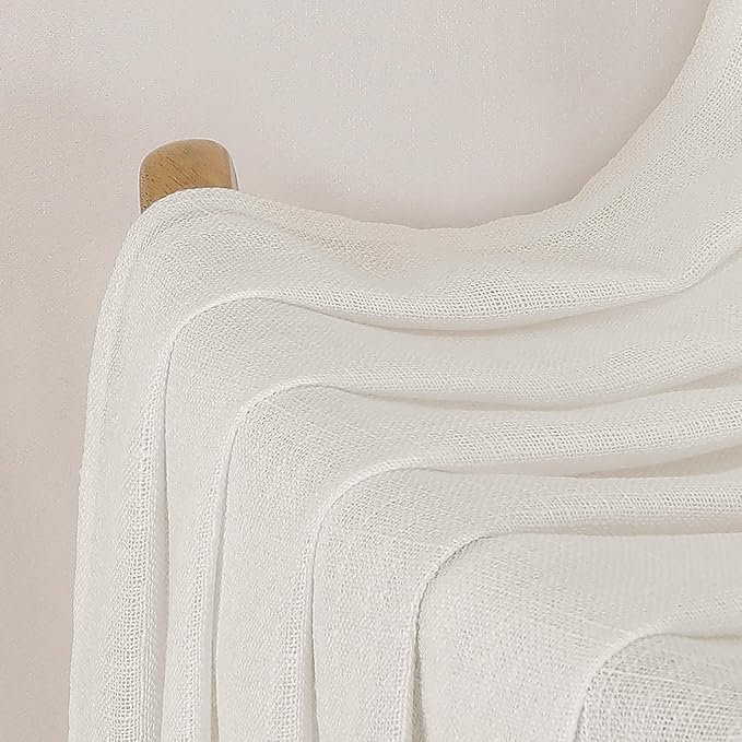 Chyhomenyc Ivory Semi Sheer Curtains 36 Inch Length, Light Filtering Faux Linen - Image 9