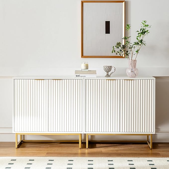 EYYTHUNG Fluted Cabinet with Storage Set of 3, Sideboard Buffet Cabinet with - Image 8