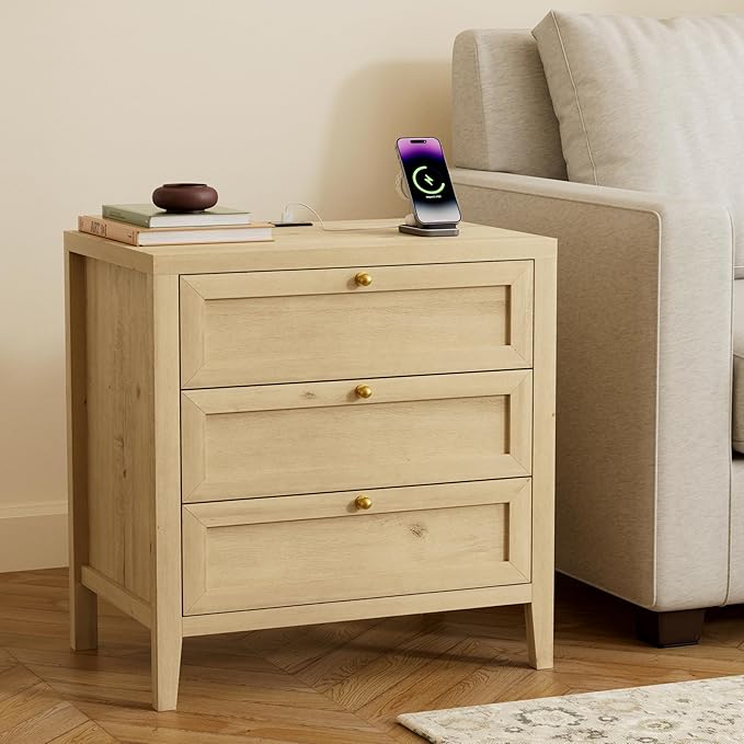 EYYTHUNG 3 Drawer Nightstand Set of 2, Farmhouse Large Bedside End Table - Image 2