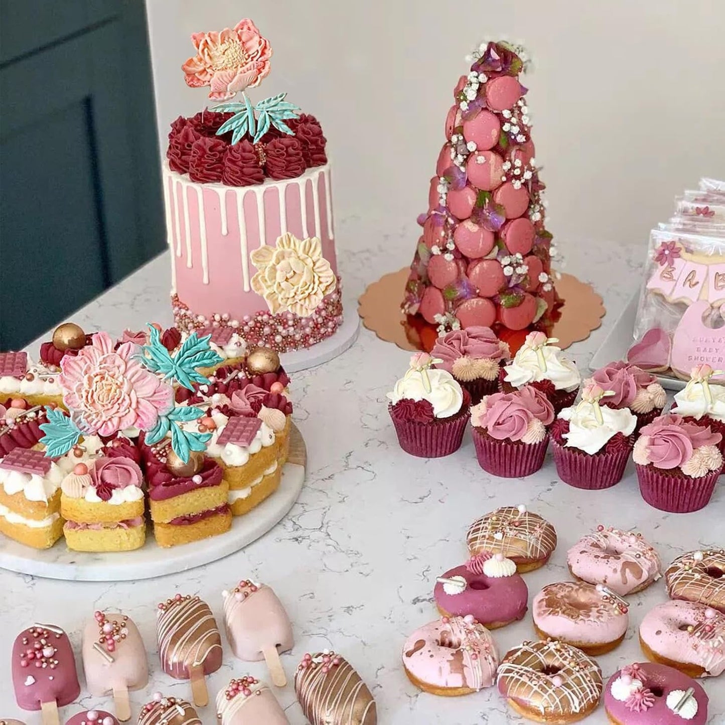 Rose Fondant Molds, Peony Kitchen Baking Silicone Mold, Leaf Chocolate Mold, for Cake Decoration, Flower Paste, Mousse, Jelly, Pudding, Butter, Chewing Gum, Epoxy Resin, Clay