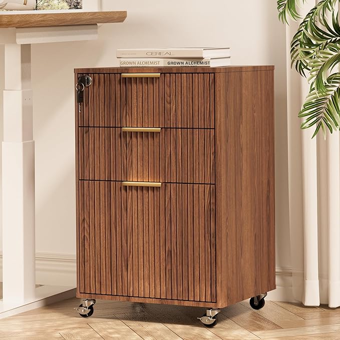 3 Drawers Fluted Mobile File Cabinet by INNODToddlerTower