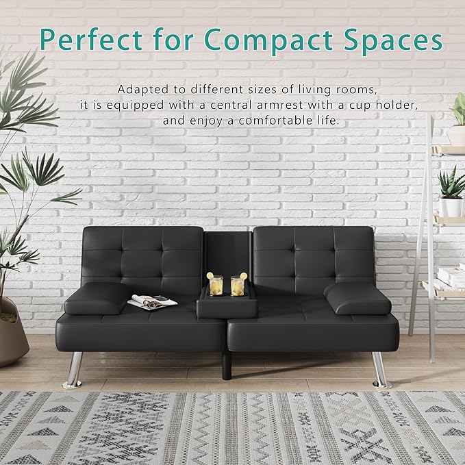 Flamaker Futon Sofa Bed Modern Folding Futon Set Convertible Recliner Lounge - Image 5