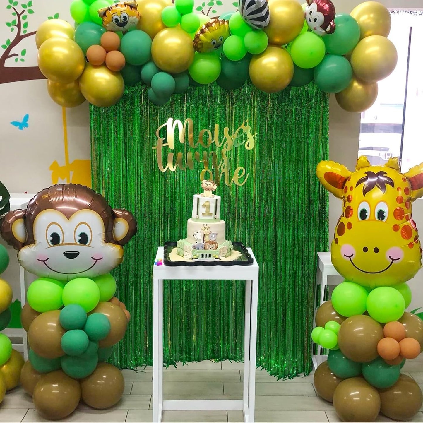 CANREVEL 2 Pack 3.3x8.2 Feet Laser Green Foil Fringe Backdrop Curtains, Tinsel Streamers Birthday Party Decorations, Fringe Backdrop for Jungle Safari Tropical Party Christmas Decorations