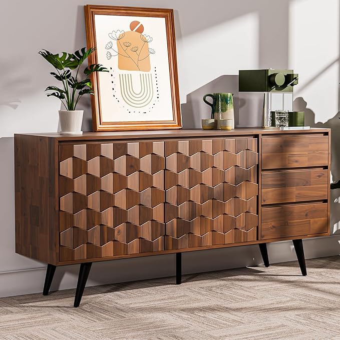 Bme Sideboard Georgina Solid Wood 2 Doors & 3 Drawers, Living Room by Bme