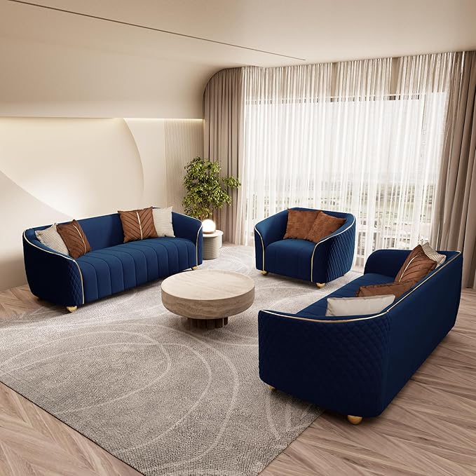 3-Piece Luxury Velvet Sofa Set for Living Room, Elegant Design Couch Set - Image 3