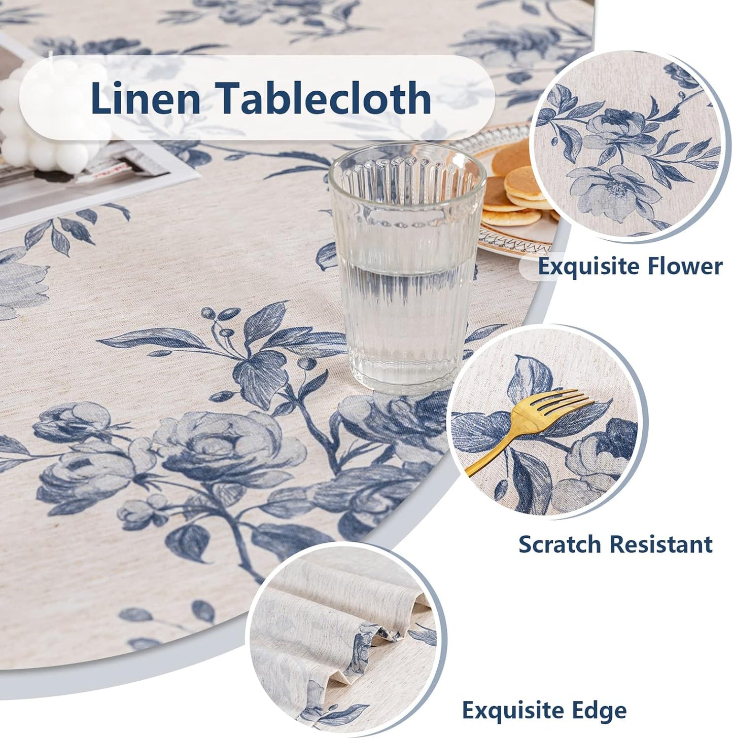 MYSKY HOME Rectangle Tablecloth 60x120 Inches, Linen Farmhouse Tablecloths Waterproof Decorative Fabric Table Cloth for Kitchen Party Floral Tablecloth for 8 Feet Table Blue and Grey Tablecloth
