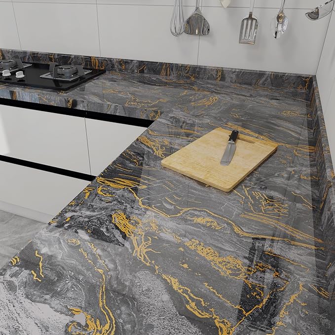 Grey Gold Marble Contact Paper for Countertops A Set of 23.6" X 472"Glossy Peel - Image 6
