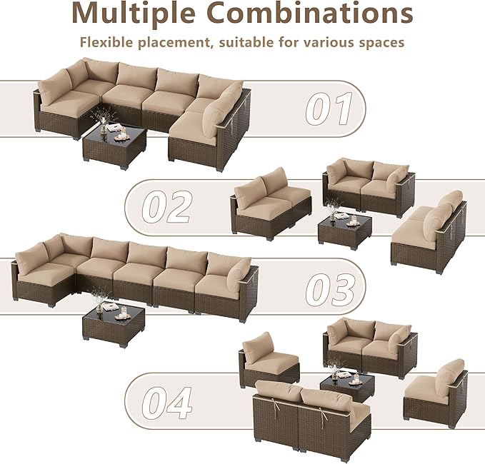 LOUVIXA 7 Piece Outdoor Patio Furniture Set, Outdoor Sectional Sofa, Wicker - Image 3