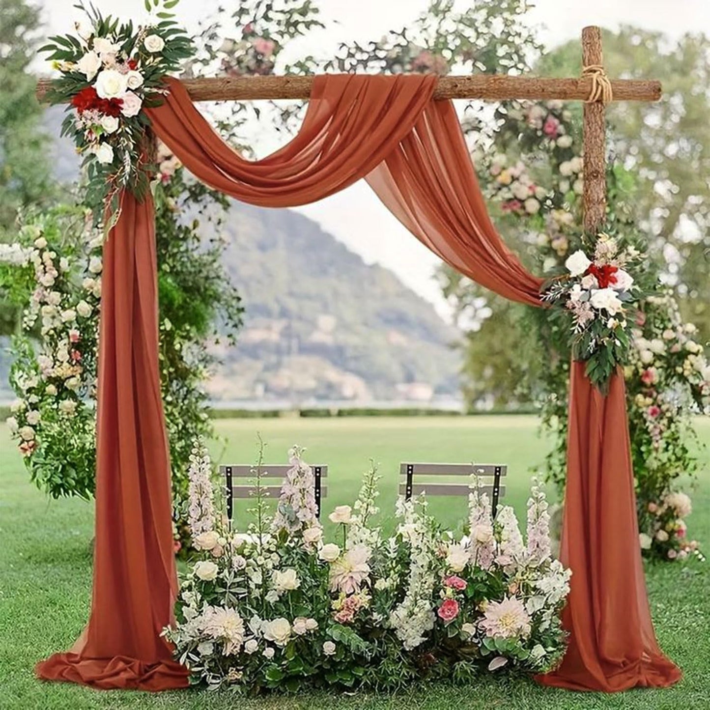 Wedding Arch Draping Fabric 4 Panels 20Ft Length x 28" Width Terracotta Photography Arch Drapes Chiffon Fabric Sheer Curtains Backdrop for Party Bridal Wedding Ceremony Ceiling Stage Reception Decor