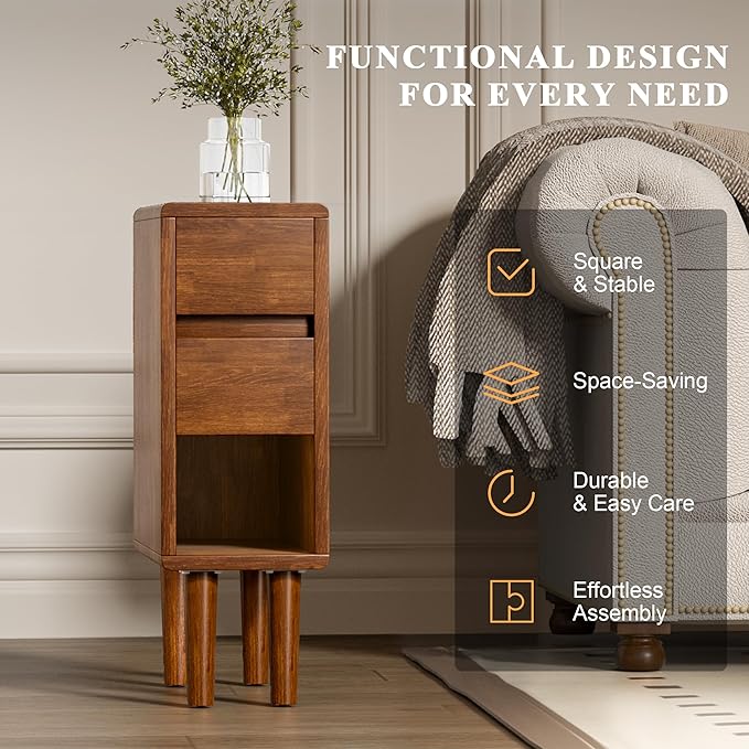 Narrow Nightstand 2 Drawers - Image 5