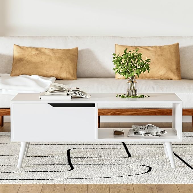 DIYART White Coffee Table, Mid Century Modern Coffee Table - Image 3