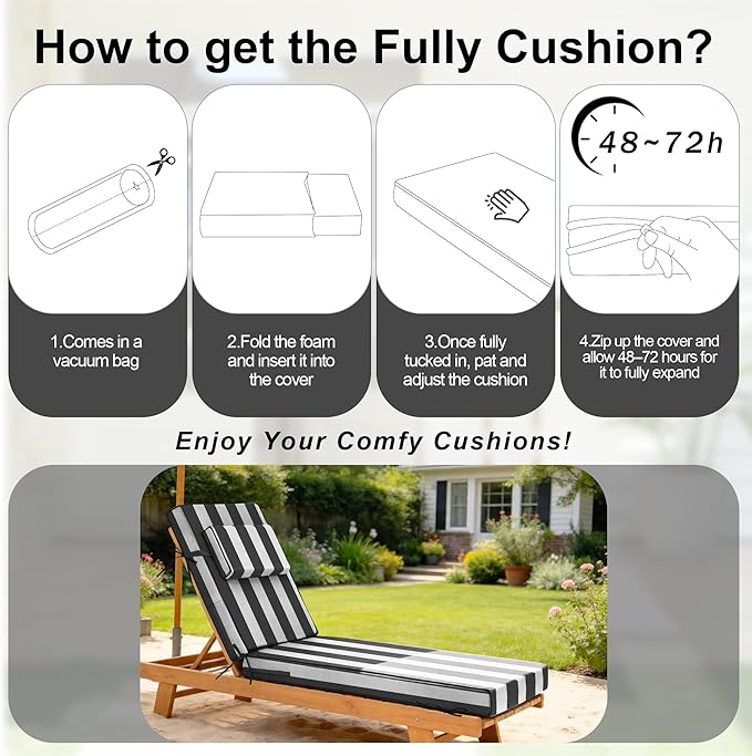 Chaise Lounge Cushions Outdoor 72x21x6 Inch, Fade Resistant 6'' Thicken Outdoor - Image 7